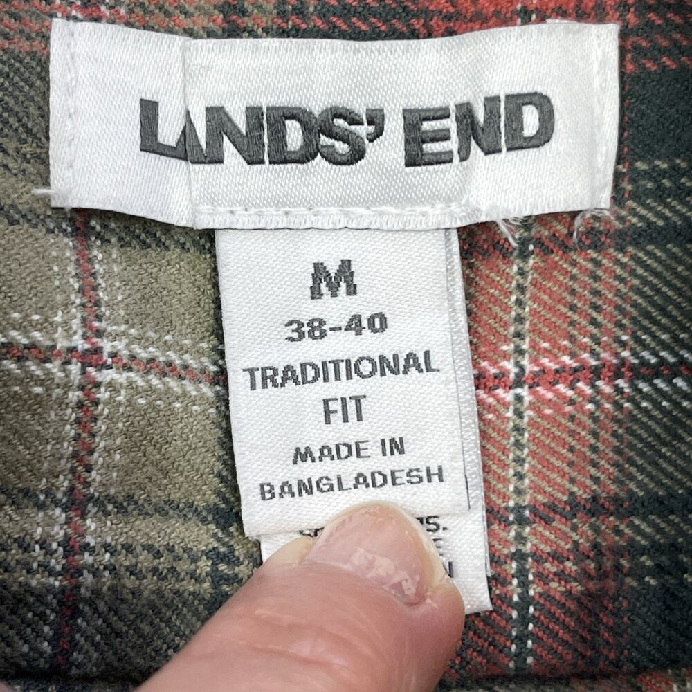 Lands End Mens Plaid Flannel Shirt Traditional Fit Size Medium Green Outdoor - Picture 2 of 12